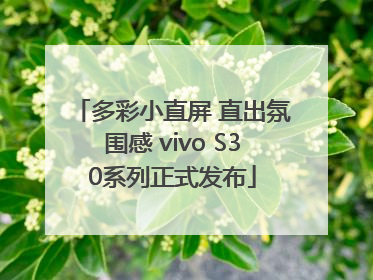 多彩小直屏 直出氛围感 vivo S30系列正式发布